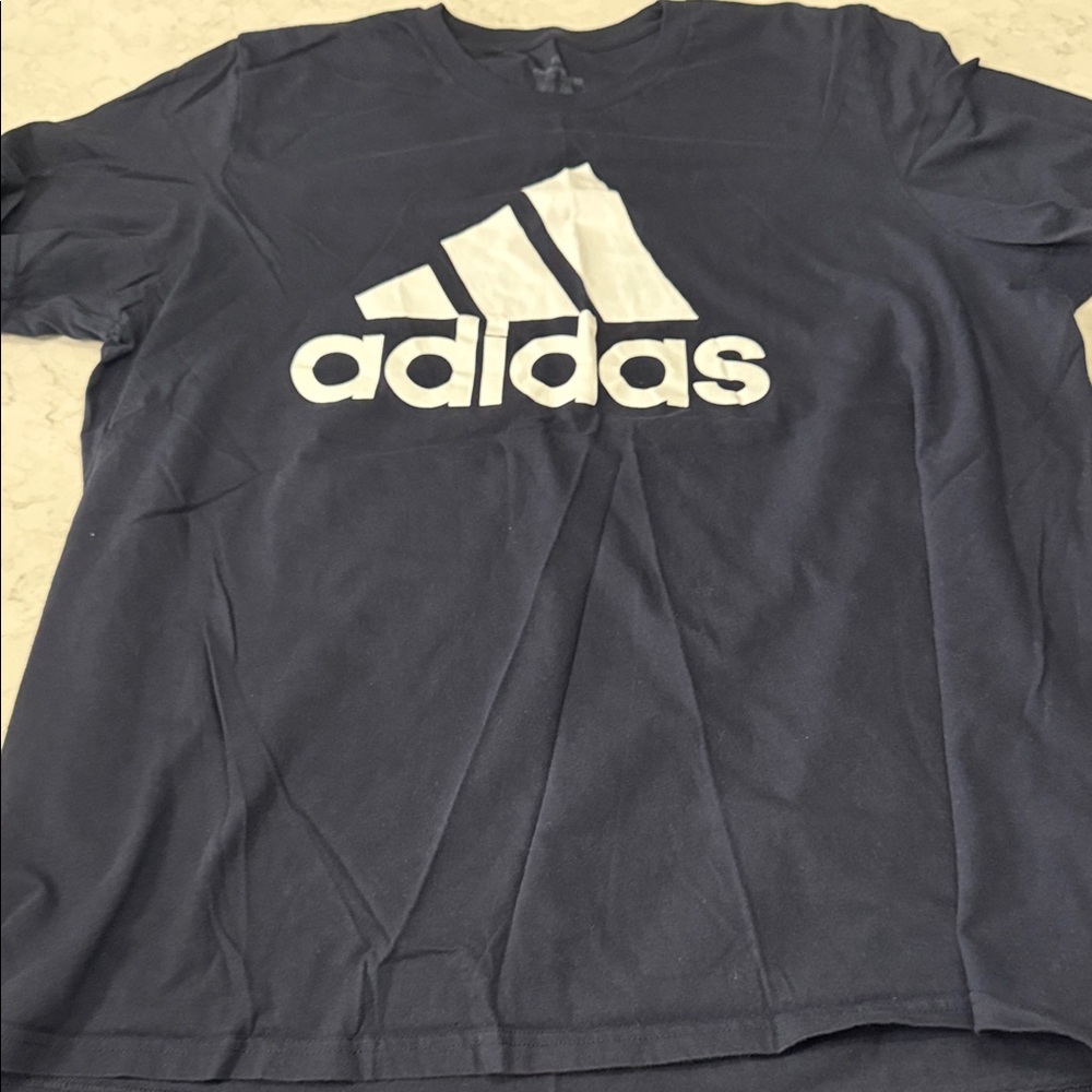 Adidas Men's Dark Blue Tee with White Logo